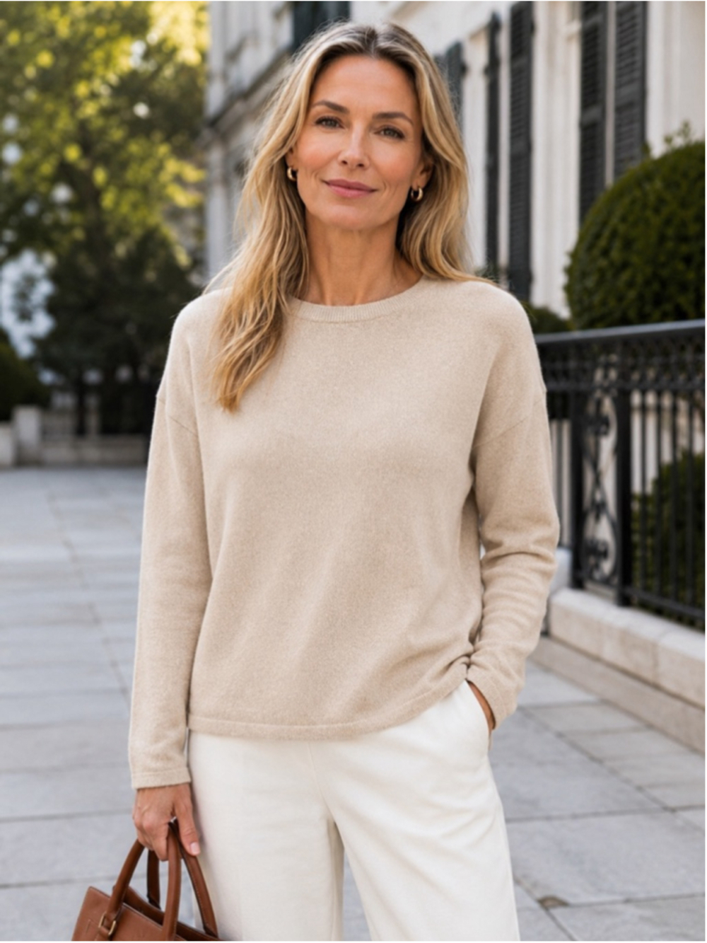 Eileen Fisher Cashmere Sweater XXS Women Crew Neck Minimalist Quiet Luxury Beige